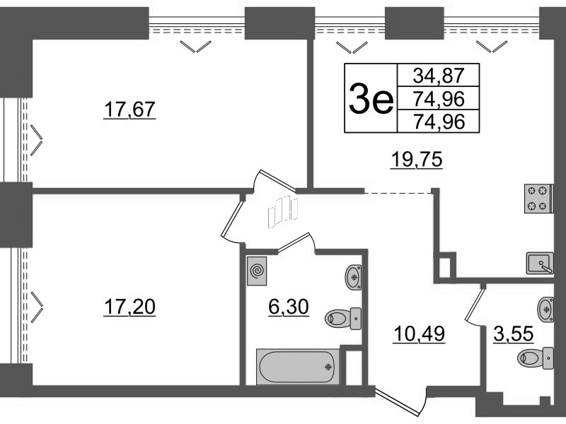 3 ккв (Евро) 75 м²