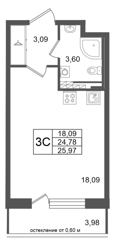 Студия 24,8 м²