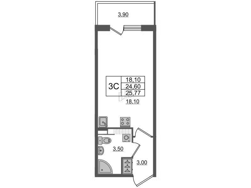 Студия 24,6 м²