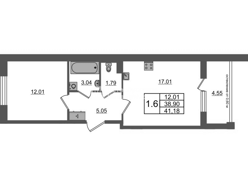 2 ккв (Евро) 38,9 м²