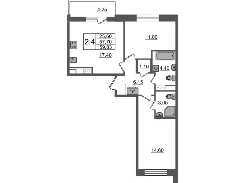 3 ккв (Евро) 57,7 м²
