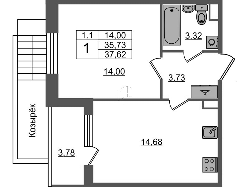 1 ккв 35,7 м²