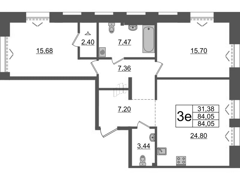 3 ккв (Евро) 84,1 м²