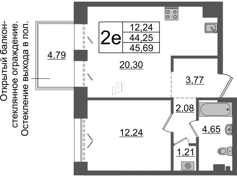 2 ккв (Евро) 44,3 м²