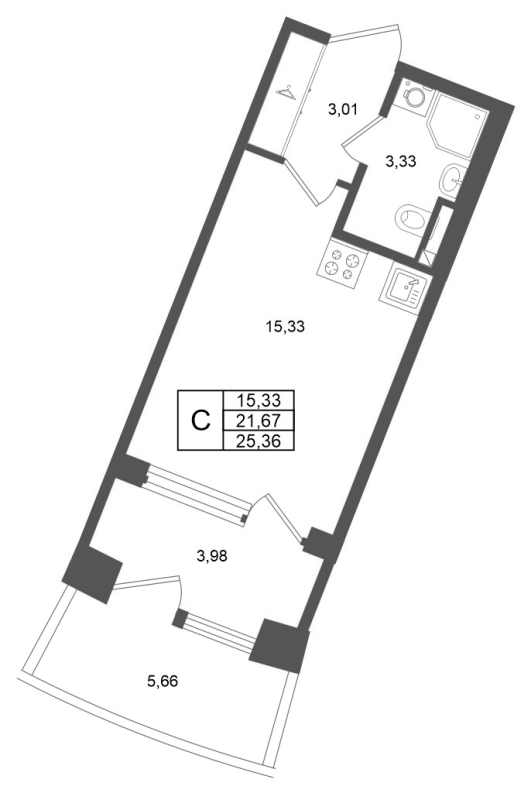 Студия 21,7 м²