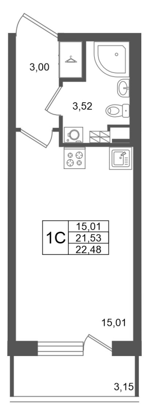Студия 21,5 м²
