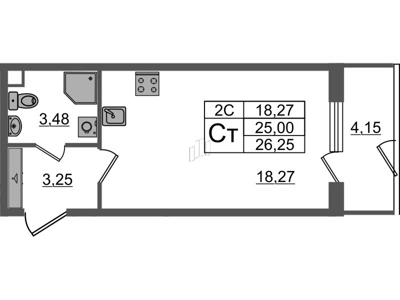 Студия 25 м²
