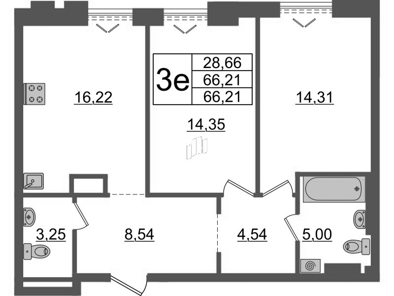 3 ккв (Евро) 66,2 м²