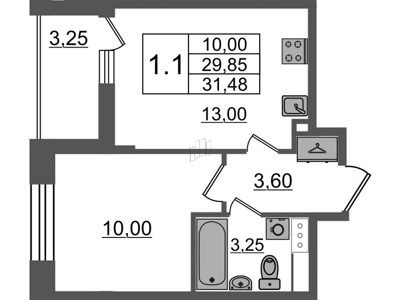 1 ккв 29,9 м²