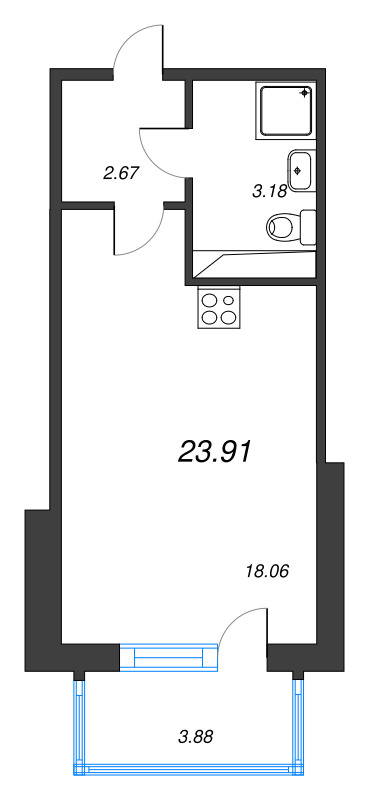 Студия 23,9 м²