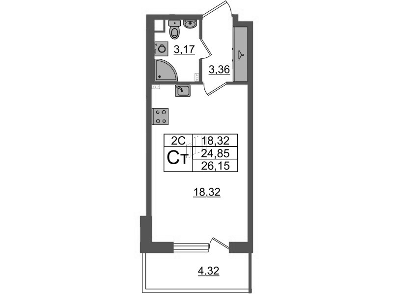 Студия 24,9 м²