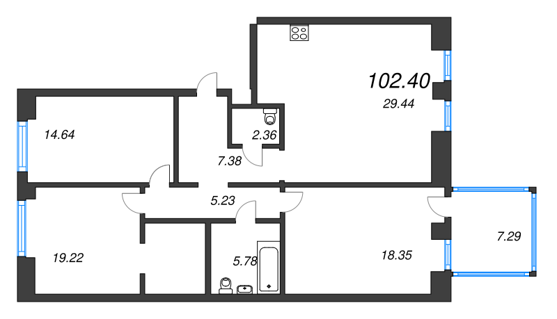 4 ккв (Евро) 102,4 м²