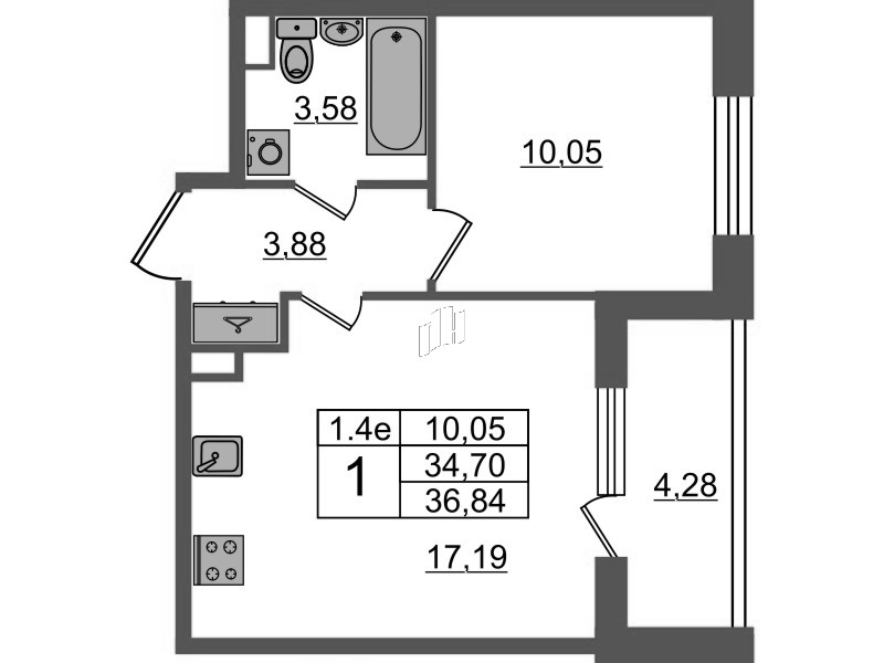 2 ккв (Евро) 34,7 м²