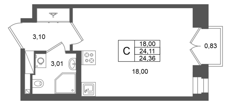 Студия 24,1 м²