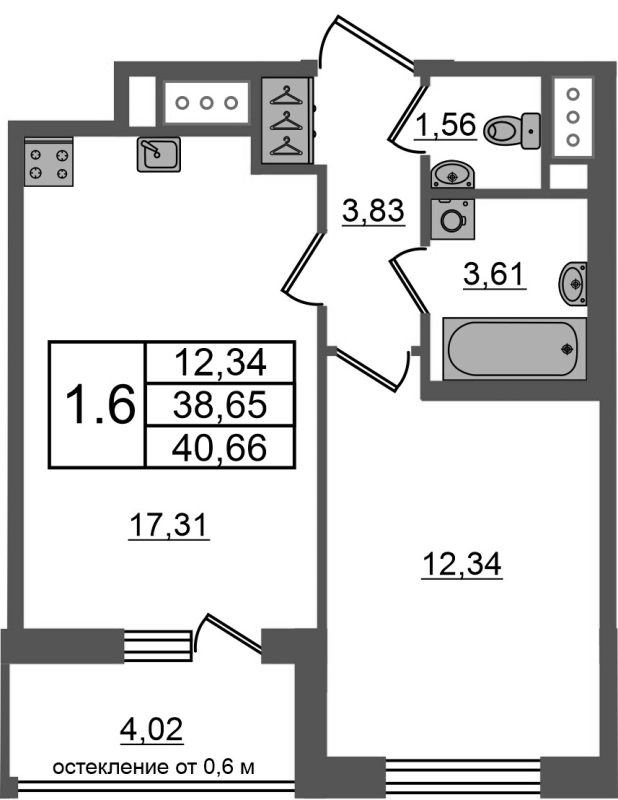 2 ккв (Евро) 38,7 м²