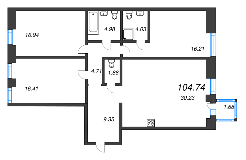 4 ккв (Евро) 104,7 м²