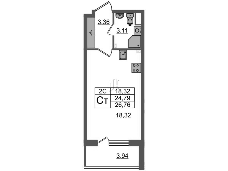 Студия 24,8 м²