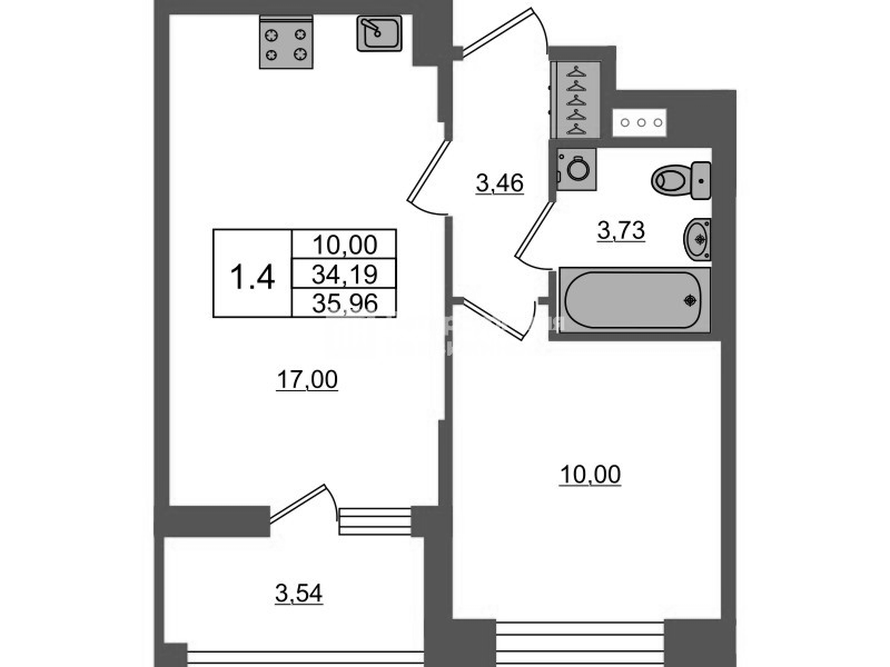 2 ккв (Евро) 34,2 м²