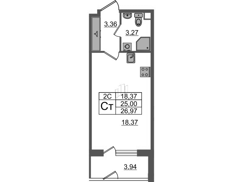 Студия 25 м²