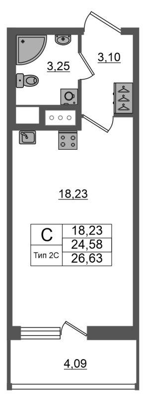 Студия 24,6 м²