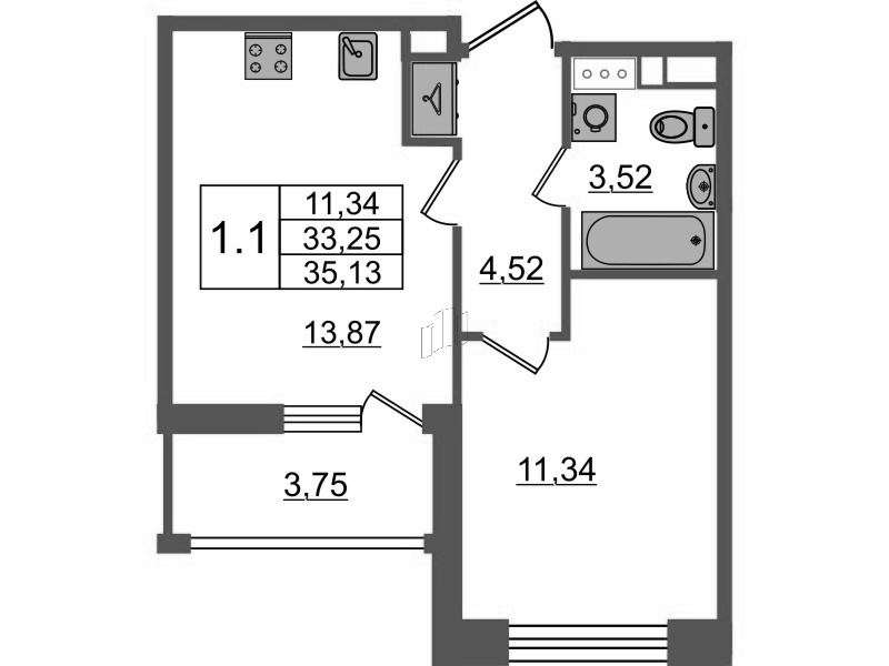 1 ккв 33,3 м²