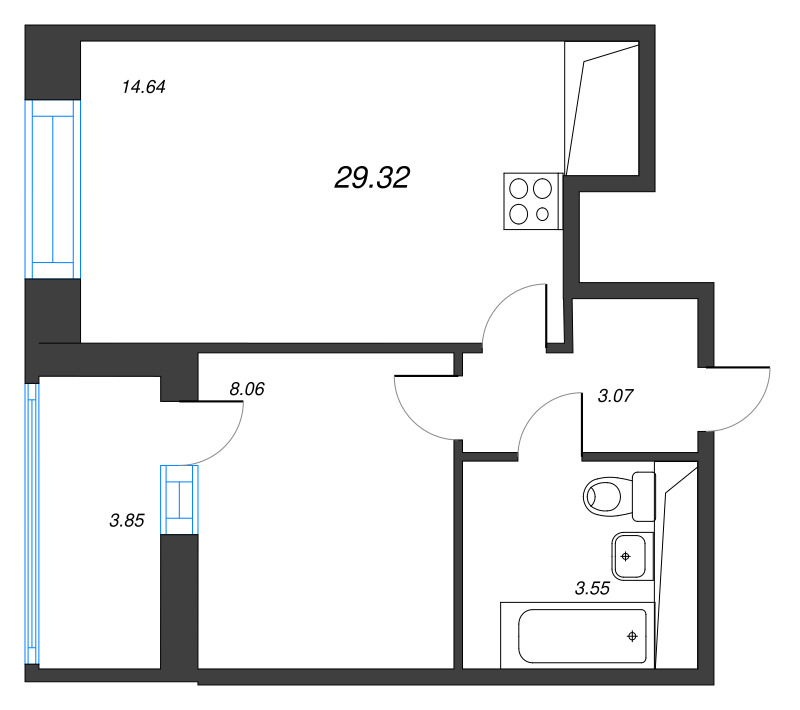 1 ккв 29,3 м²