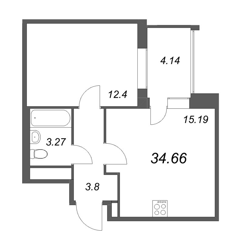 2 ккв (Евро) 34,7 м²