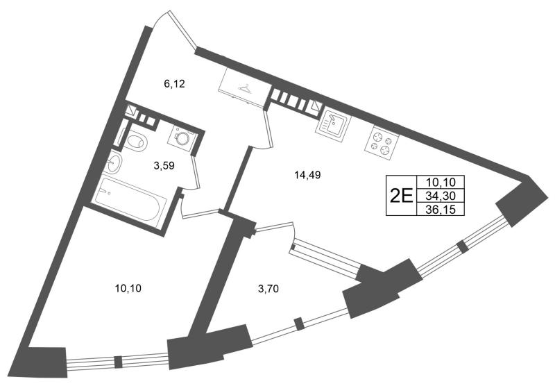 1 ккв 34,3 м²