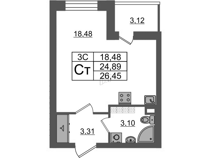 Студия 24,9 м²
