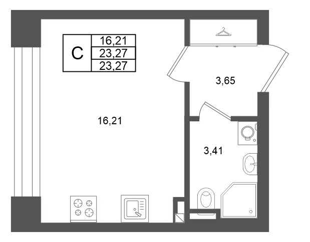 Студия 23,3 м²