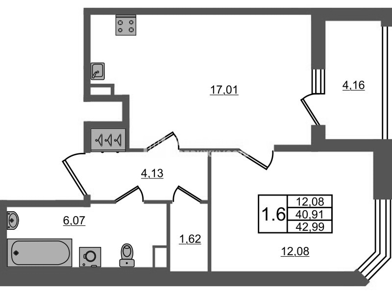 2 ккв (Евро) 40,9 м²