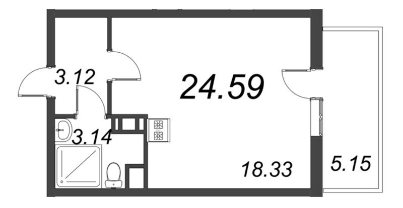 Студия 24,6 м²