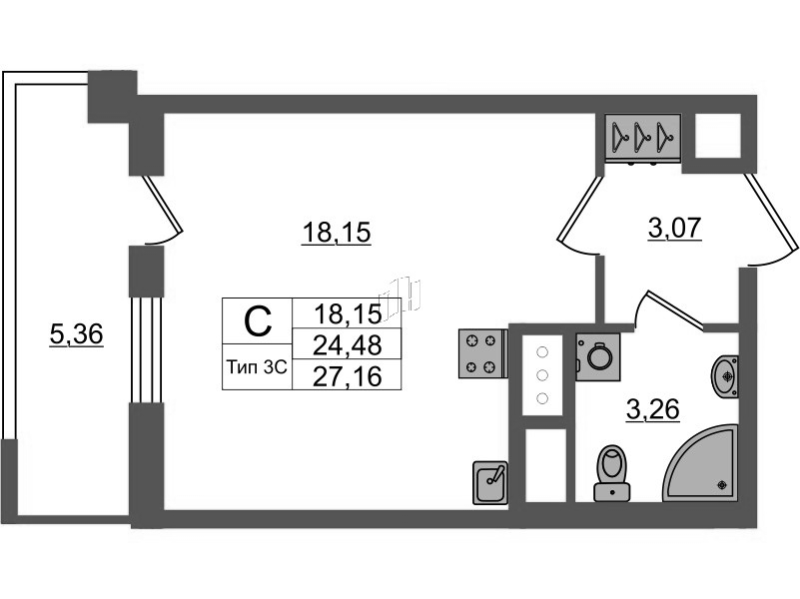 Студия 24,5 м²