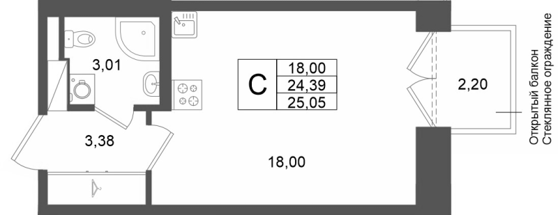 Студия 24,4 м²