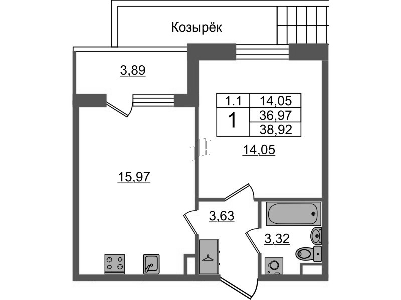 2 ккв (Евро) 37 м²