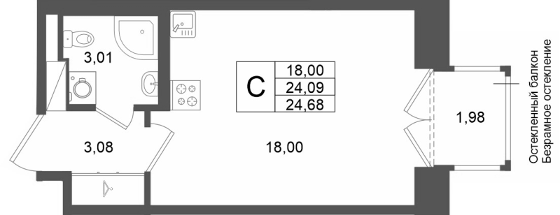 Студия 24,1 м²