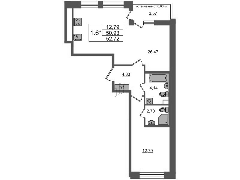 2 ккв (Евро) 50,9 м²