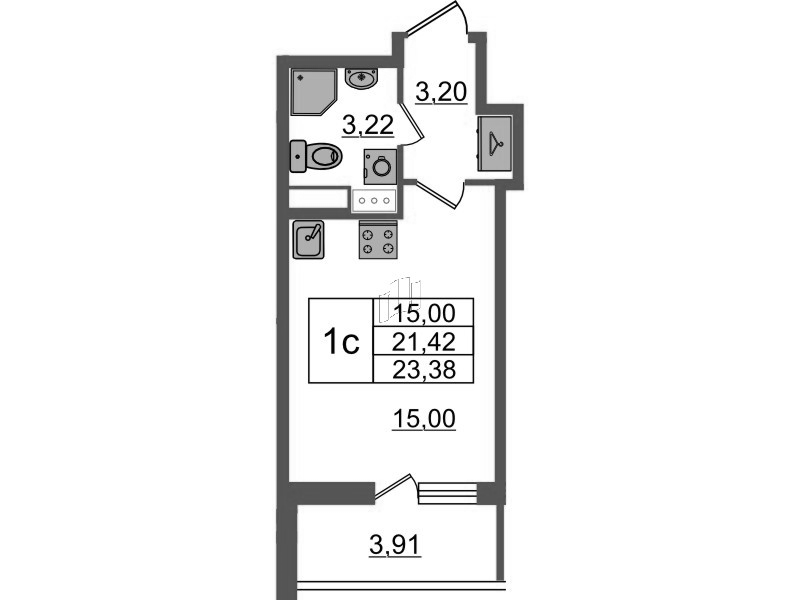 Студия 21,4 м²