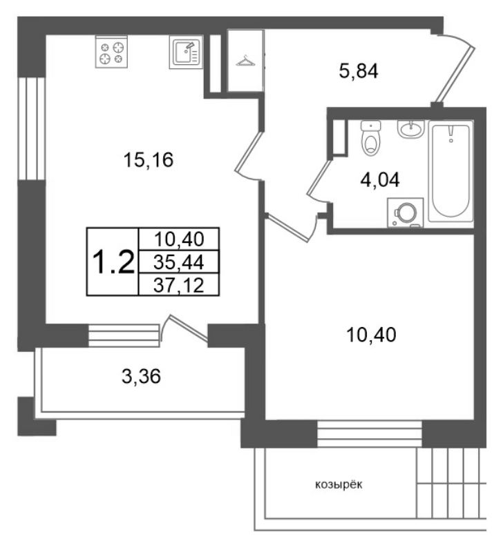 2 ккв (Евро) 35,4 м²