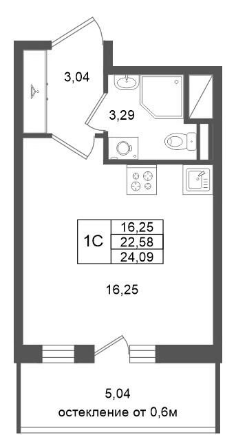 Студия 22,6 м²