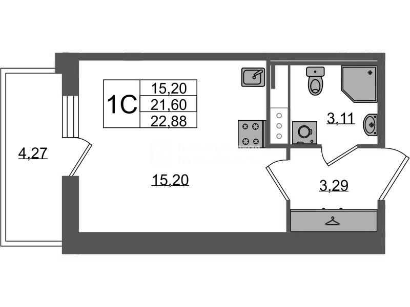 Студия 21,6 м²