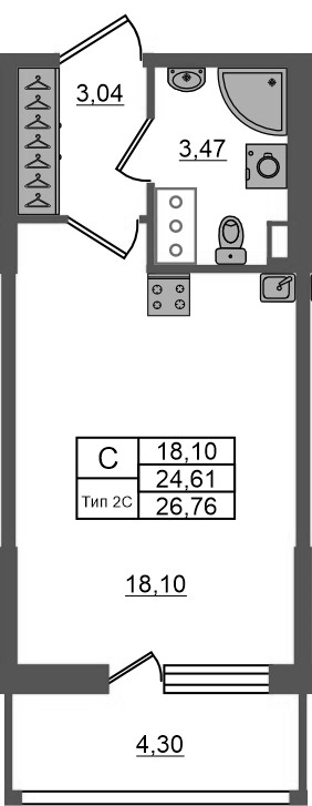 Студия 24,6 м²