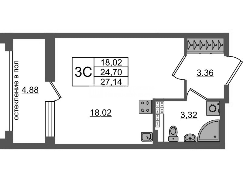 Студия 24,7 м²