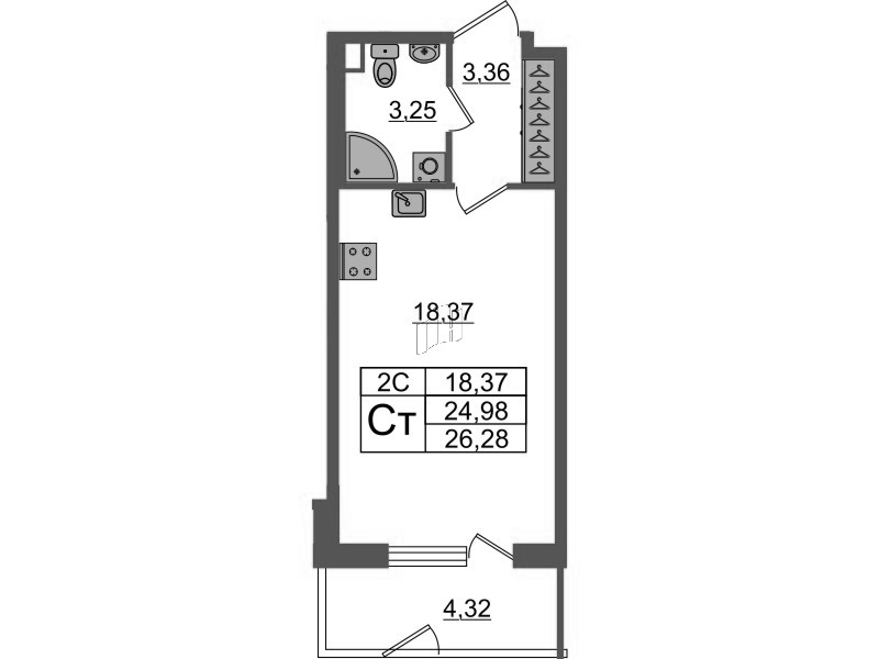 Студия 25 м²