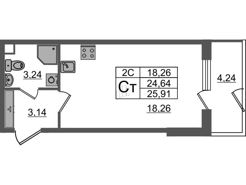 Студия 24,6 м²