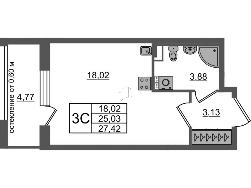Студия 25 м²
