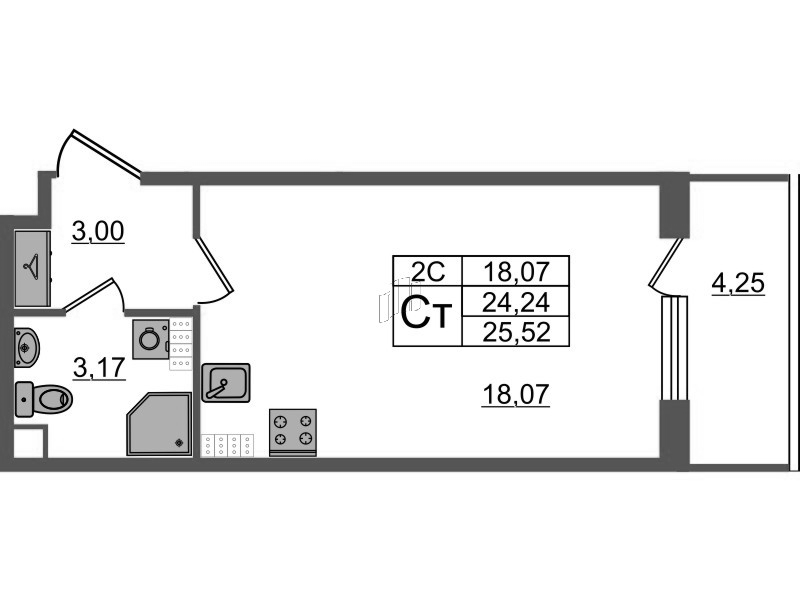 Студия 24,2 м²