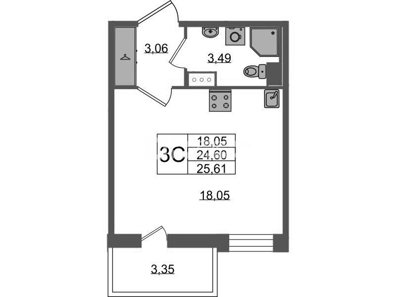 Студия 24,6 м²