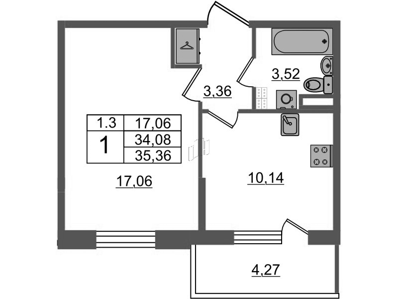 1 ккв 34,1 м²