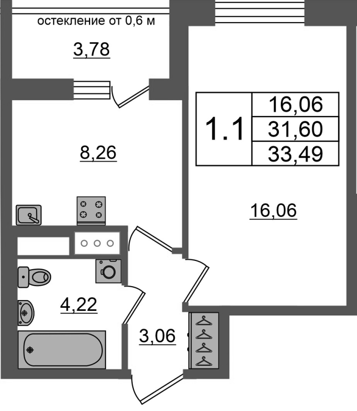 1 ккв 31,6 м²